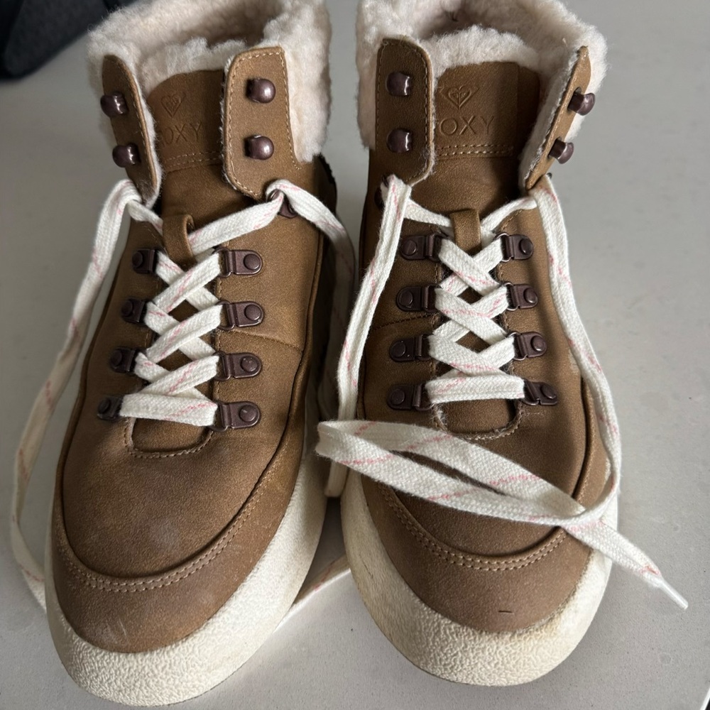 Roxy Brown Suede Sherpa-Trim High Top Sneakers